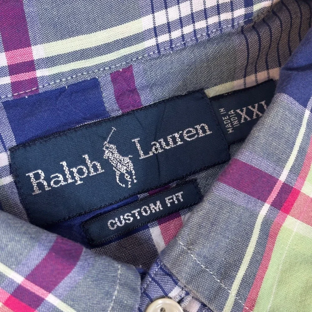 Polo Ralph Lauren Plaid Multicolor Button-Up Collared Shirt XXL Custom‎ Fit